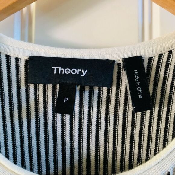 Theory Striped White Black Canelis Prosecco Peplum Tank | Small - Picture 10 of 10